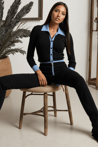 Conjunto De Dos Piezas con Camisa Ajustada y Pantalón De Pierna Ancha para Mujer | Ideal para Uso Diario y Entornos Formales