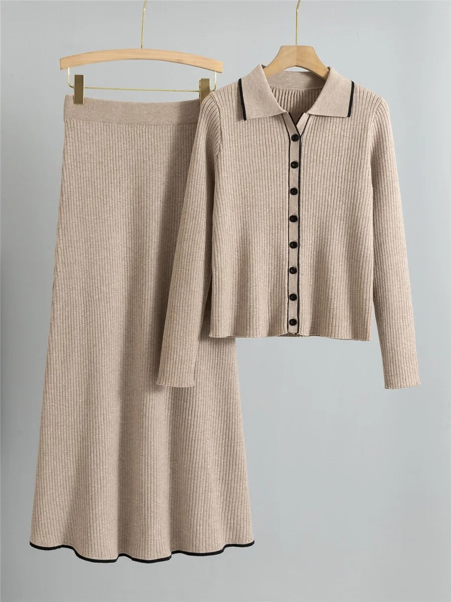 Conjunto de Dos Piezas con Cardigan Abotonado para Mujer | Ideal para Uso Diario