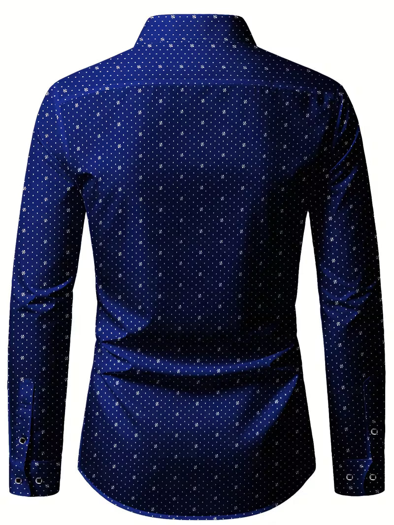 Camisa de Manga Larga con Motivo Microimpreso y Cuello Clásico para Hombre | Ideal para Uso Diario y Contextos Formales