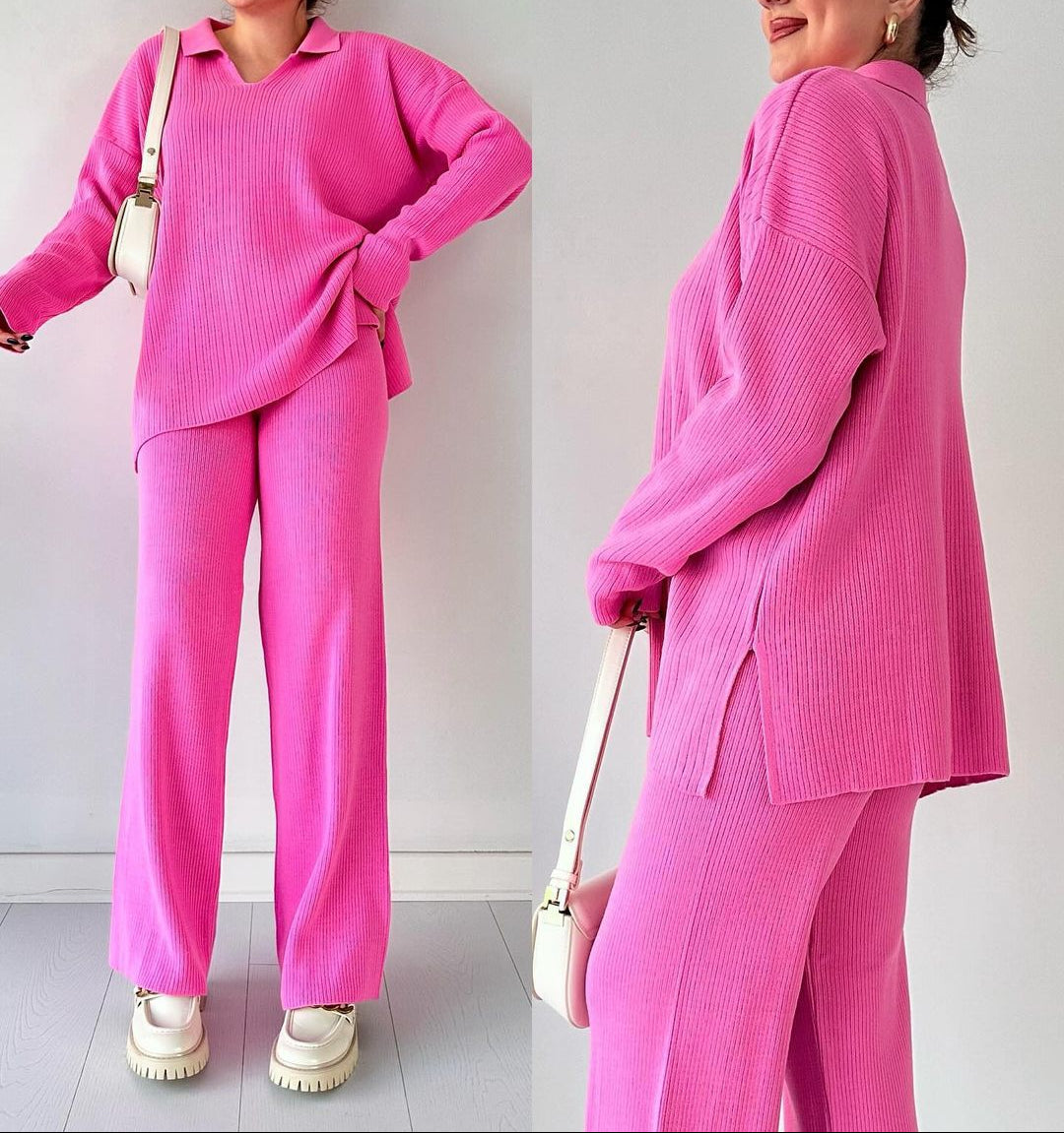 Conjunto Lounge de Dos Piezas con Top y Pantalón de Pierna Ancha para Mujer | Ideal para Uso Diario Informal