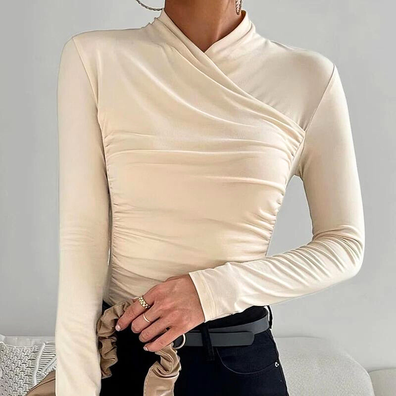 Camisa Con Corte Ajustado Y Dobladillo Asimétrico Para Mujer | Ideal Para Uso Diario O Semi-Formal