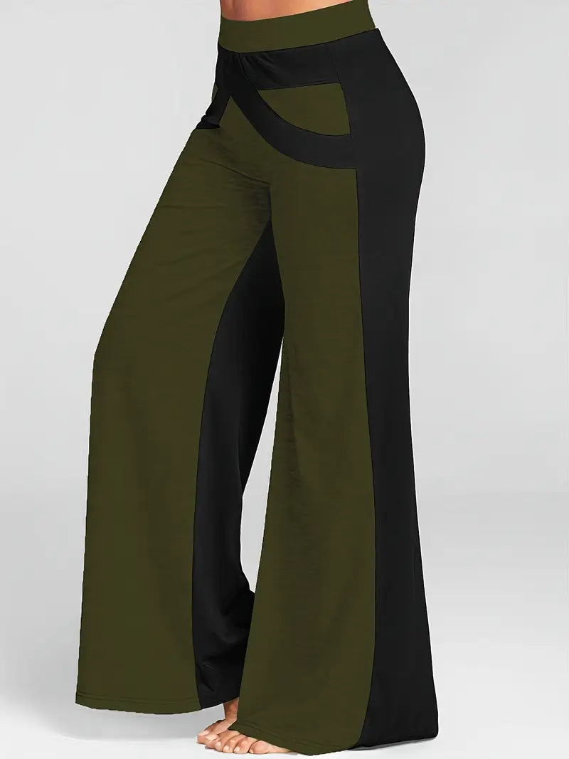 Pantalón Ancho con Diseño Color Block para Mujer | Ideal para Uso Diario y Ocasiones Informales