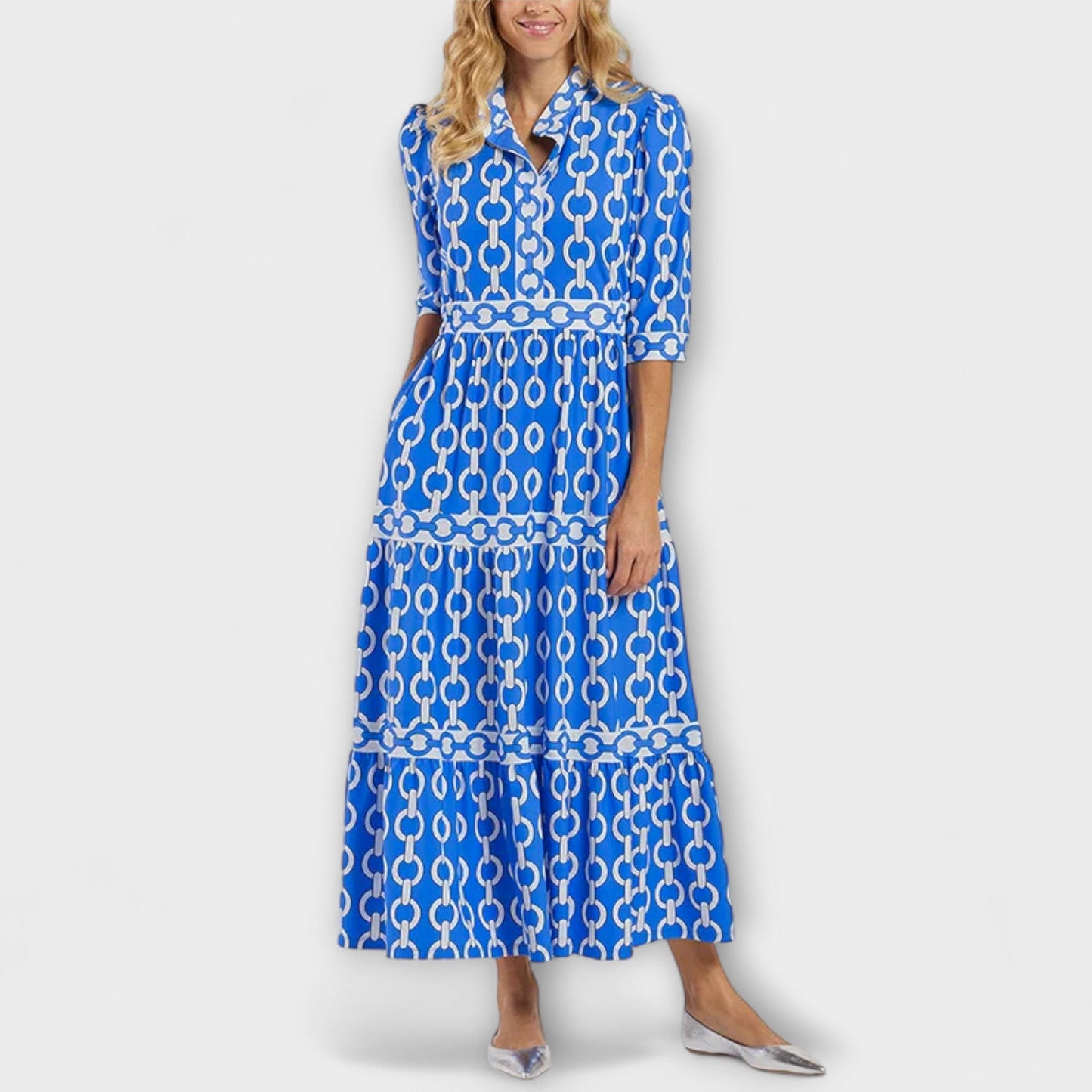 Vestido Midi Con Estampado De Cadena Para Mujer | Ideal Para Uso Diario Y Eventos Sociales