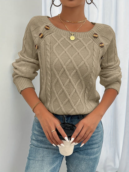 Jersey Con Punto Trenzado Y Botones En El Hombro Para Mujer | Ideal Para Uso Diario En Temporadas Frescas