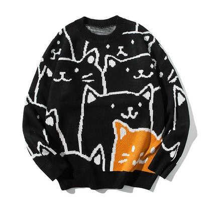 Jersey Con Motivo De Gato Y Estructura De Punto Para Hombres | Ideal Para Uso Diario Y Hogar