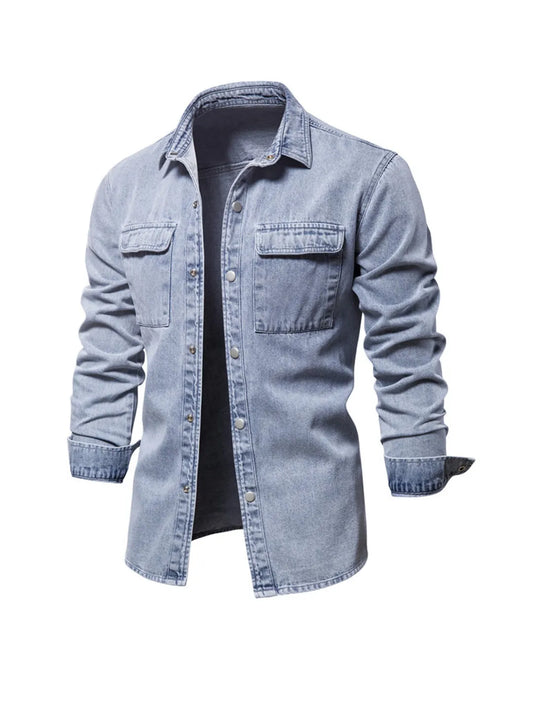 Camisa De Manga Larga Con Bolsillo Frontal Para Hombres | Ideal Para Uso Diario