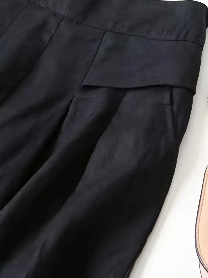 Pantalón De Corte Amplio Con Cintura Elástica Trasera Y Bolsillos Laterales Para Mujer | Ideal Para Uso Diario
