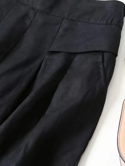 Pantalón De Corte Amplio Con Cintura Elástica Trasera Y Bolsillos Laterales Para Mujer | Ideal Para Uso Diario