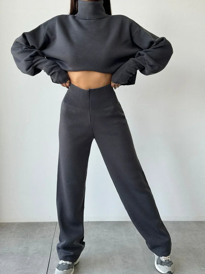 Conjunto de Top de Manga Larga y Pantalón de Corte Amplio para Mujer | Ideal para Uso Diario y Momentos en Casa