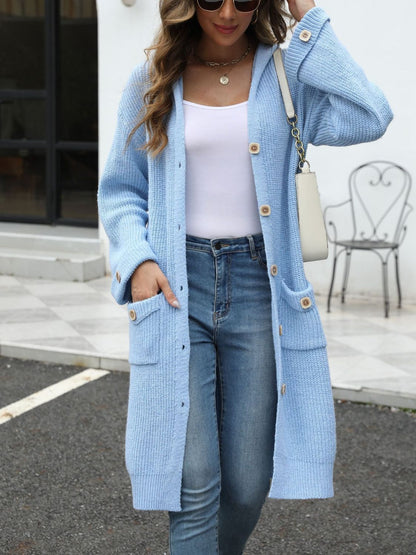 Cardigan Largo Con Botones Y Bolsillos Para Mujer | Ideal Para Superposición Y Uso Diario
