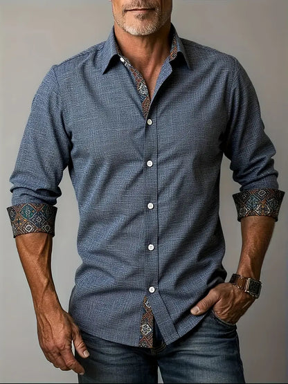 Camisa de Manga Larga con Cierre de Botones y Detalles Contrastantes para Hombre | Ideal para Uso Diario y Contextos Formales