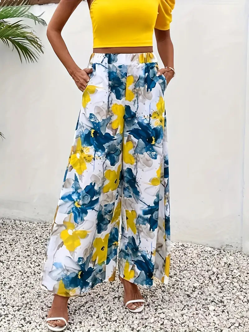 Pantalón Ancho con Estampado Floral Integral para Mujer | Ideal para Días Cálidos y Salidas Informales