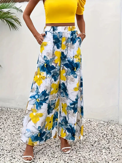 Pantalón Ancho con Estampado Floral Integral para Mujer | Ideal para Días Cálidos y Salidas Informales