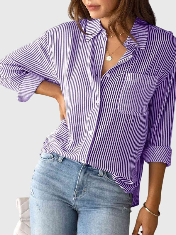 Camisa Con Cuello Estructurado Y Motivo A Rayas Para Hombre | Ideal Para Uso Profesional Y Diario