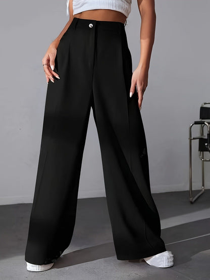 Pantalón De Pierna Ancha Con Pliegues Frontales Y Tiro Alto Para Mujer | Ideal Para Uso Profesional Y Diario