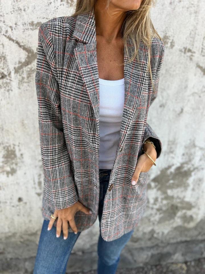 Blazer De Corte Recto Con Botones Y Motivo Príncipe De Gales Para Mujer | Ideal Para Trabajo O Uso Diario