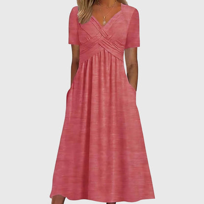 Vestido Midi Con Corte Fluido Y Escote En V Para Mujer | Ideal Para Días Cálidos Y Uso Diario