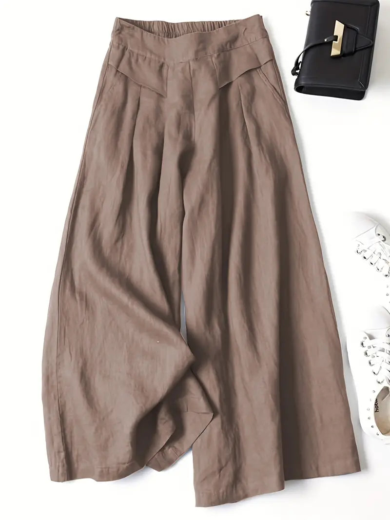 Pantalón De Corte Amplio Con Cintura Elástica Trasera Y Bolsillos Laterales Para Mujer | Ideal Para Uso Diario