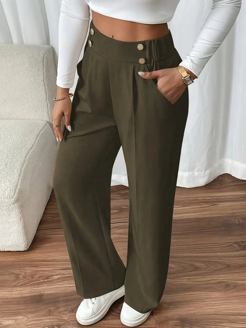 Pantalón De Corte Amplio Con Cintura Elástica Y Bolsillos Laterales Para Mujer | Ideal Para Uso Diario