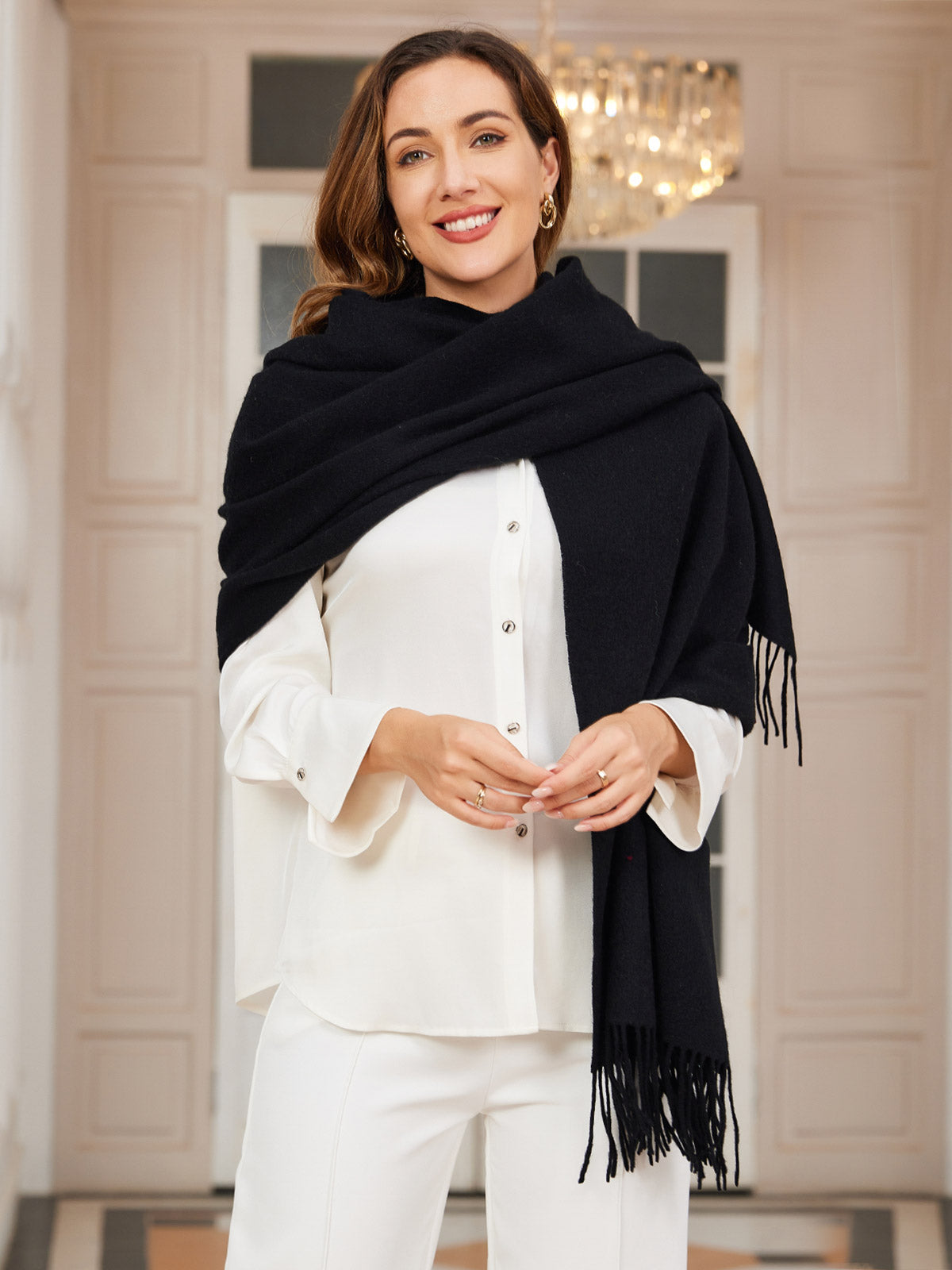 Bufanda de Formato Grande con Flecos para Mujer | Ideal para Otoño e Invierno