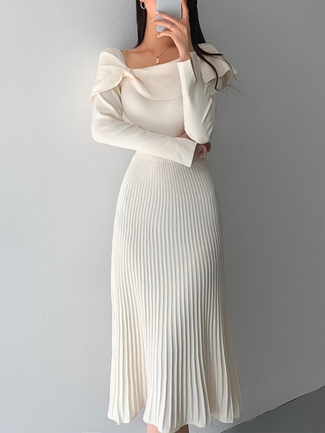 Vestido Midi Con Nudos En Hombros Y Falda Plisada Para Mujer | Ideal Para Eventos Formales Y Diferentes Ocasiones
