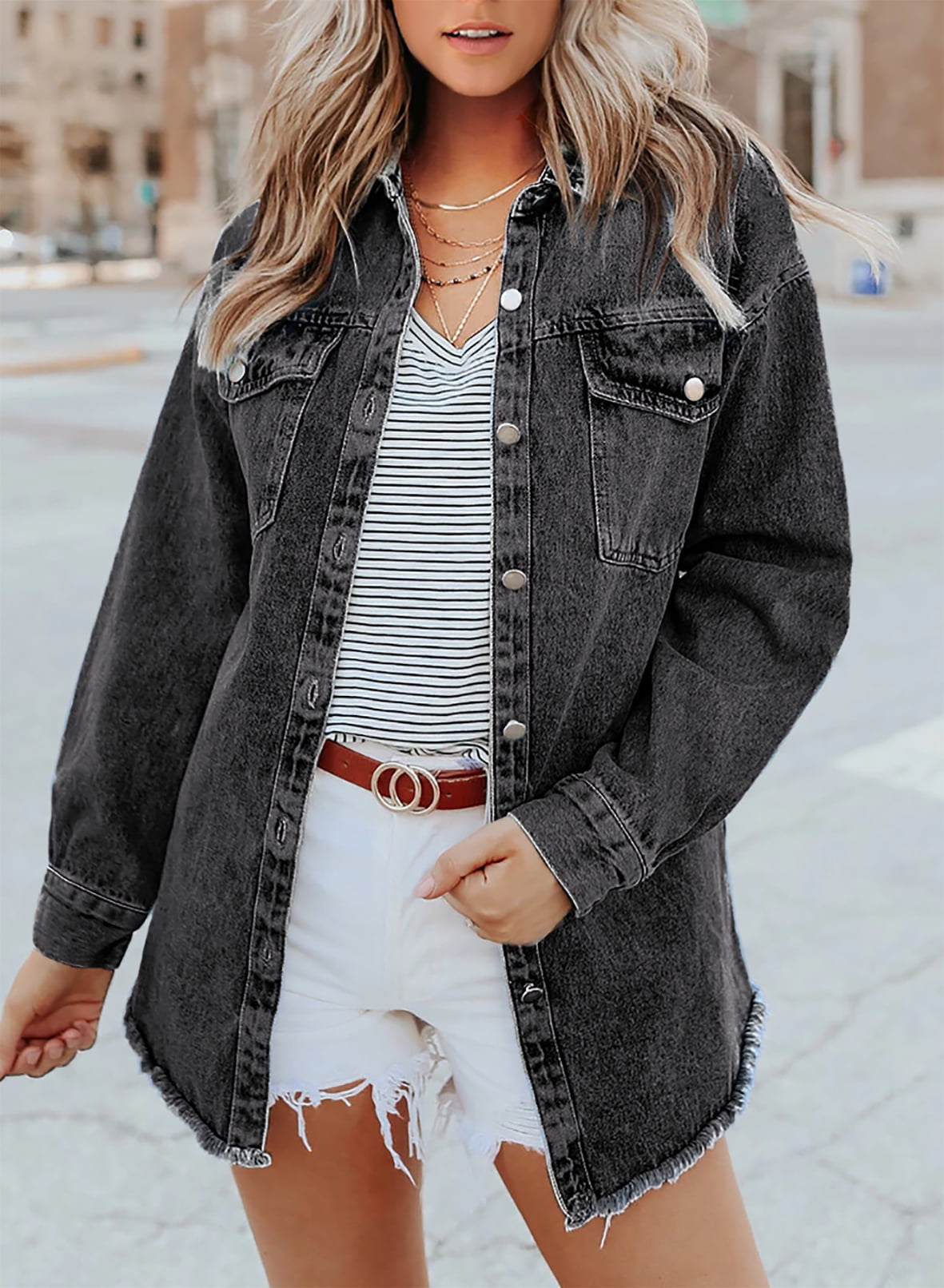 Chaqueta con Botones y Corte Holgado para Mujer | Ideal para Uso Diario