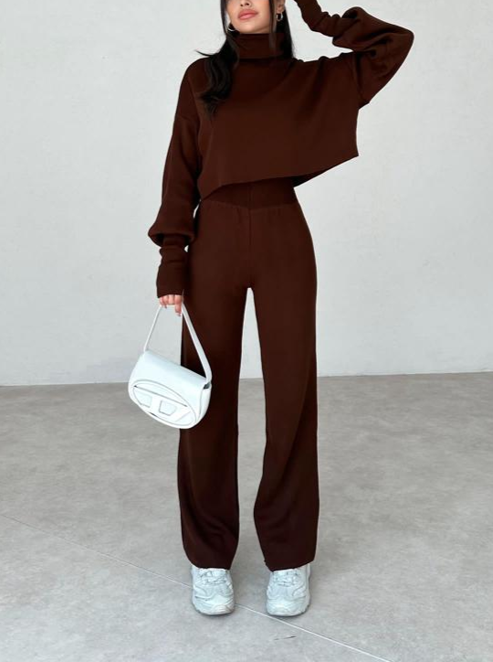Conjunto de Top de Manga Larga y Pantalón de Corte Amplio para Mujer | Ideal para Uso Diario y Momentos en Casa