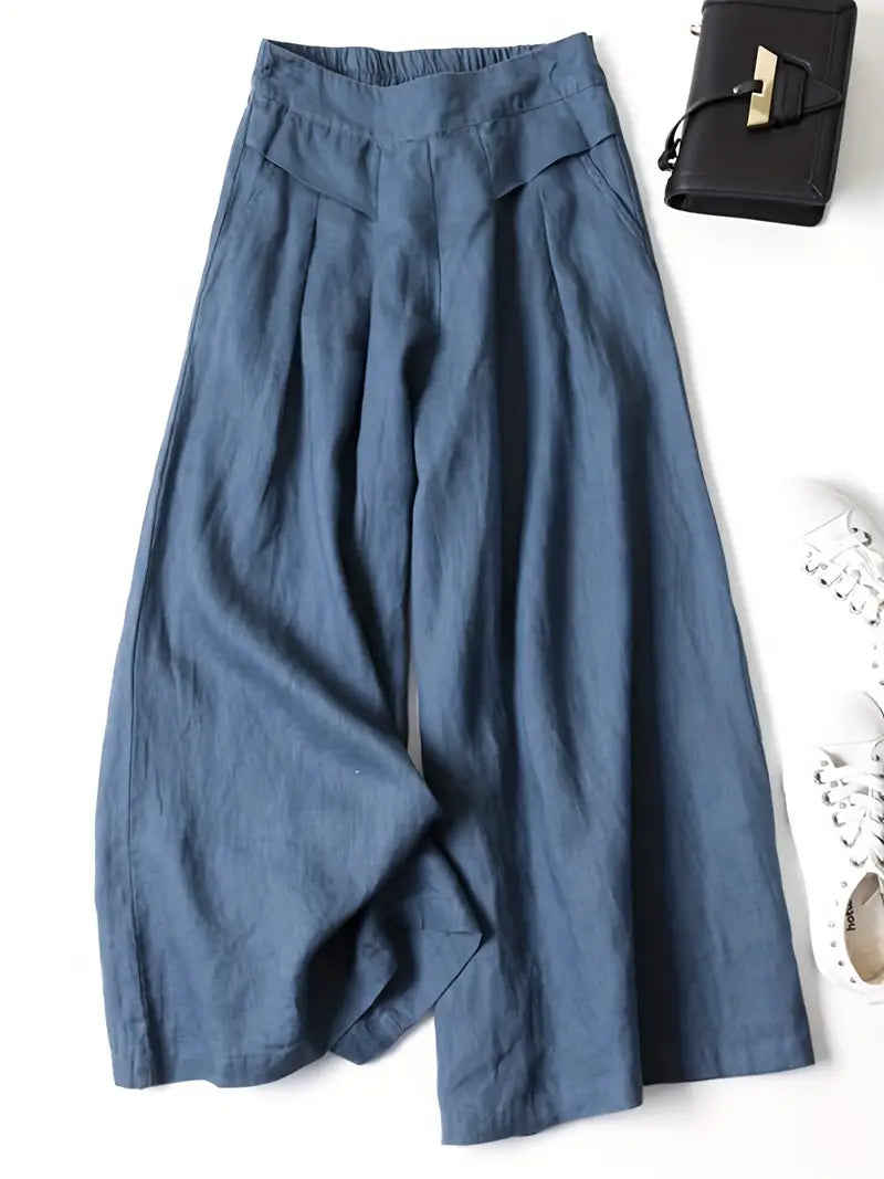 Pantalón De Corte Amplio Con Cintura Elástica Trasera Y Bolsillos Laterales Para Mujer | Ideal Para Uso Diario
