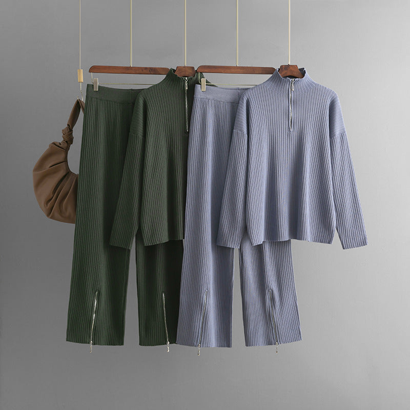 Conjunto de Top con Cremallera y Pantalón de Corte Amplio para Mujer | Ideal para Uso Diario y Salidas Informales