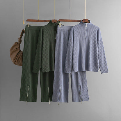 Conjunto de Top con Cremallera y Pantalón de Corte Amplio para Mujer | Ideal para Uso Diario y Salidas Informales