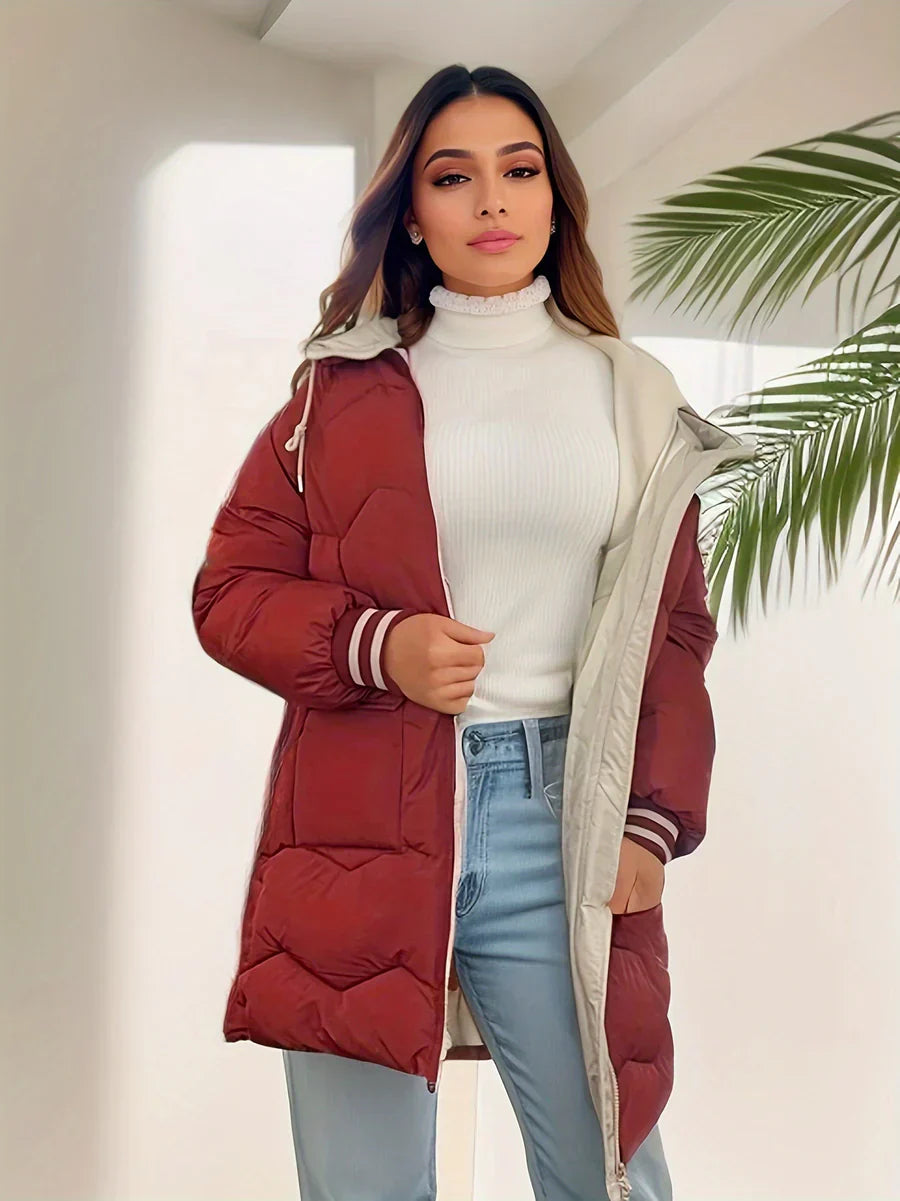 Abrigo Con Capucha Y Cierre De Cremallera Para Mujer | Ideal Para Temporada De Frío