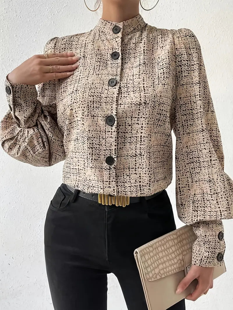 Blusa Con Estampado Abstracto Y Mangas Tipo Linterna Para Mujer | Ideal Para Uso Diario Y Oficina