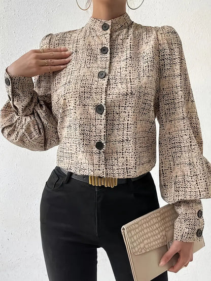 Blusa Con Estampado Abstracto Y Mangas Tipo Linterna Para Mujer | Ideal Para Uso Diario Y Oficina