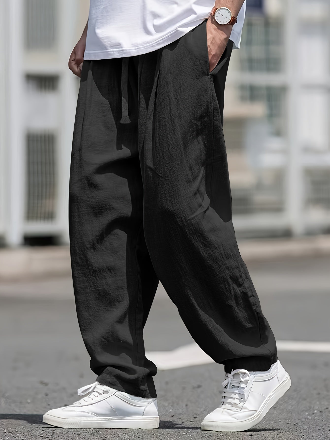 Pantalón Casual de Corte Amplio con Cintura Elástica y Bolsillos Profundos para Hombre | Ideal para Uso Diario