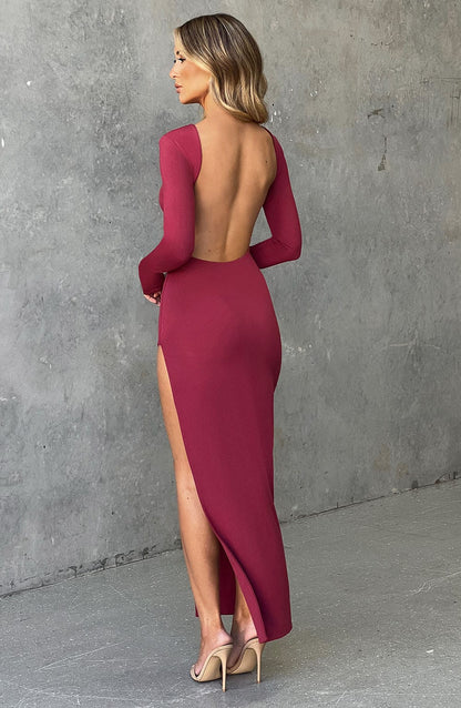 Vestido Largo con Escote Barco y Abertura Lateral para Mujer | Ideal para Eventos Formales o de Noche