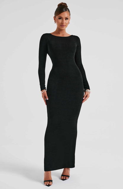 Vestido Largo Con Corte Ajustado, Escote Bote Y Fenda Lateral Para Mujer | Ideal Para Eventos O Uso Formal