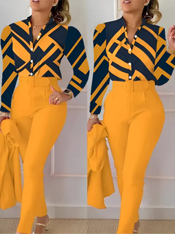 Conjunto De Dos Piezas con Top De Escote En V y Pantalón De Cintura Alta para Mujer | Ideal para Uso Diario y Entornos Formales