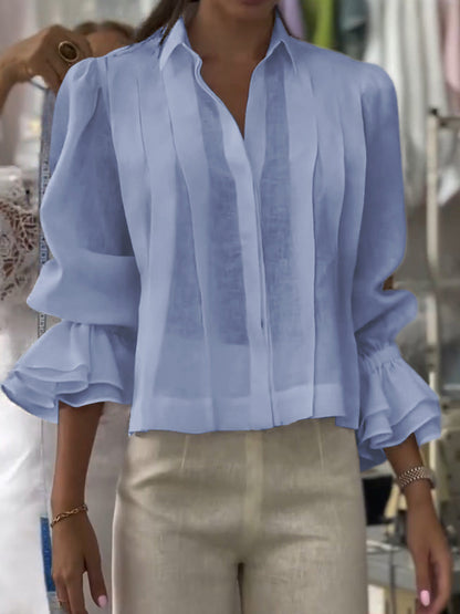 Blusa Corta con Pliegues Verticales y Mangas Abullonadas para Mujeres | Ideal para Uso Diario y Actividades Informales
