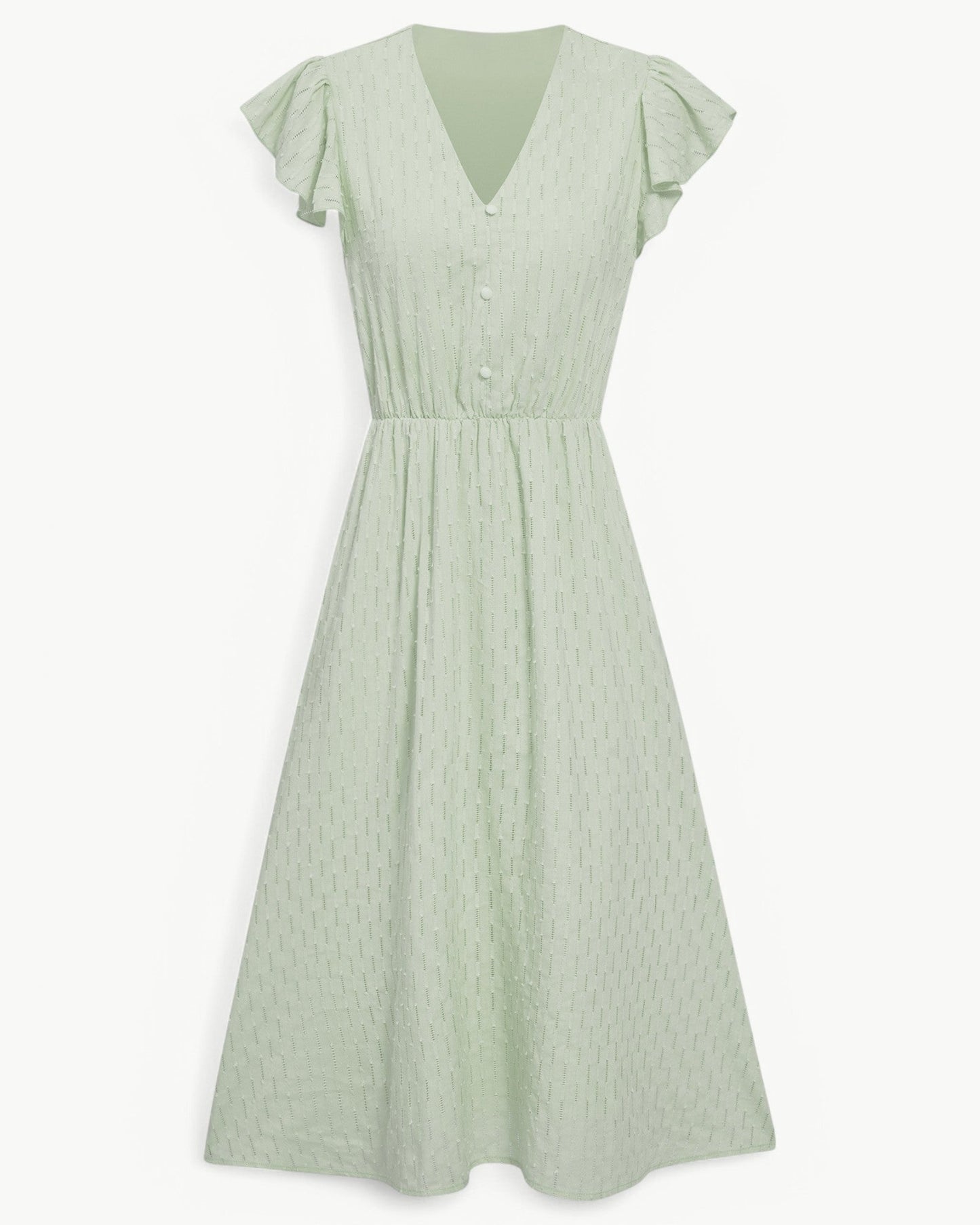 Vestido Midi Con Mangas Con Volantes Y Botones Frontales Para Mujer | Ideal Para Uso Diario Y Ocasiones Informales