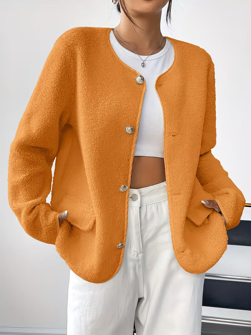 Chaqueta Con Cuello Redondo Y Cierre De Botones Para Mujer | Ideal Para Oficina Y Uso Diario