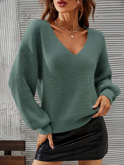 Jersey Con Cuello En V Y Hombros Caídos Para Mujer | Ideal Para Uso Diario