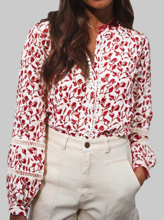 Blusa Con Motivo Floral Y Cierre De Botones Para Mujer | Ideal Para Uso Diario Y Salidas