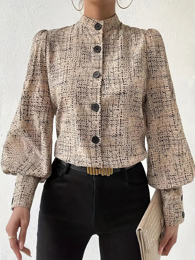Blusa Con Estampado Abstracto Y Mangas Tipo Linterna Para Mujer | Ideal Para Uso Diario Y Oficina