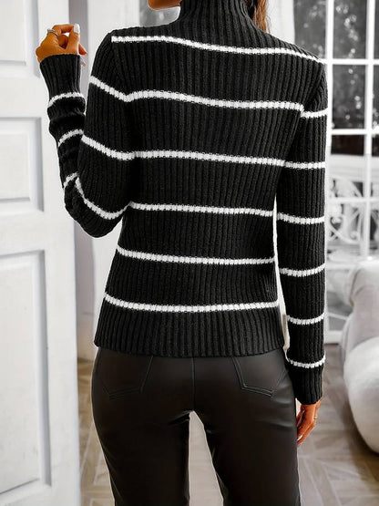 Jersey de Cuello Alto con Estampado de Rayas para Mujer | Ideal para Uso Diario en Temporada Fresca