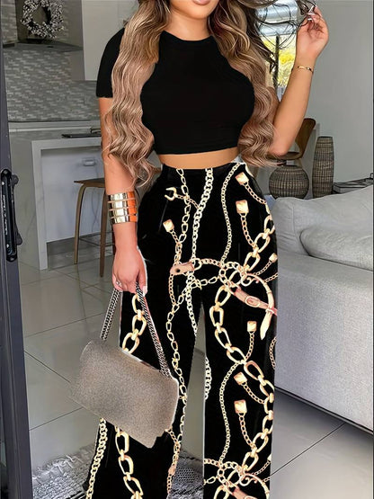 Conjunto De Dos Piezas Con Top Y Pantalón Floral Para Mujer | Ideal Para Verano