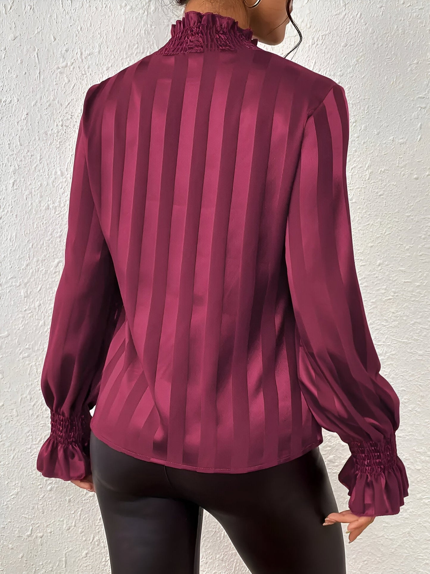 Blusa Plisada Con Mangas Largas Y Motivo A Rayas Para Mujer | Ideal Para Uso Diario O Profesional