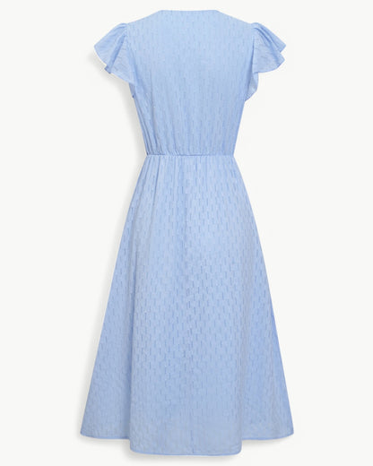 Vestido Midi Con Mangas Con Volantes Y Botones Frontales Para Mujer | Ideal Para Uso Diario Y Ocasiones Informales