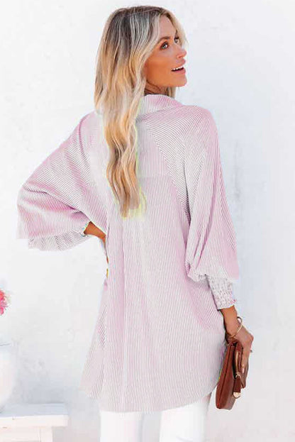 Camisa Midi Con Estampado De Rayas Y Mangas Oversize Para Mujer | Ideal Para Uso Diario Y Viajes