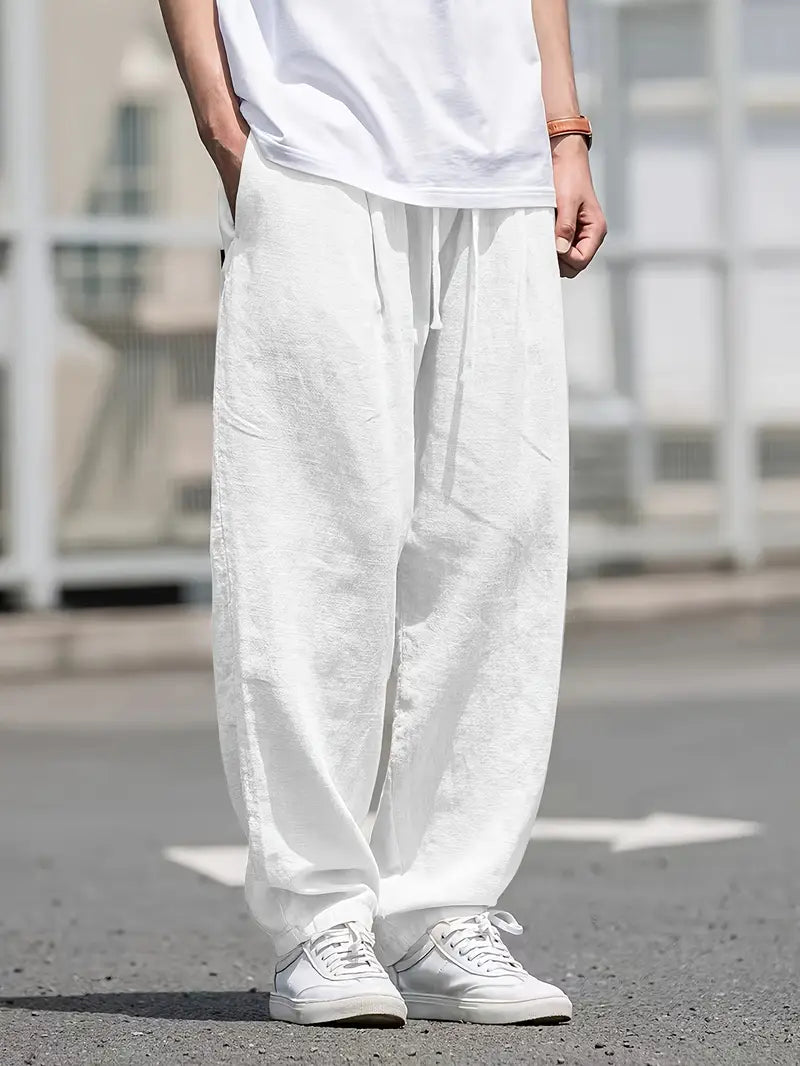 Pantalón Casual de Corte Amplio con Cintura Elástica y Bolsillos Profundos para Hombre | Ideal para Uso Diario