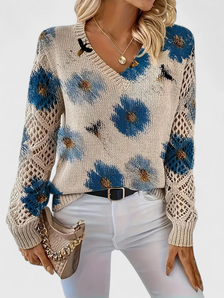 Jersey De Manga Larga Con Motivo Floral Y Cuello En V Para Mujer | Ideal Para Uso Diario